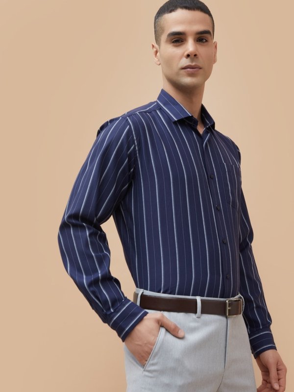 Blue Striped Regular Fit Formal Shirt