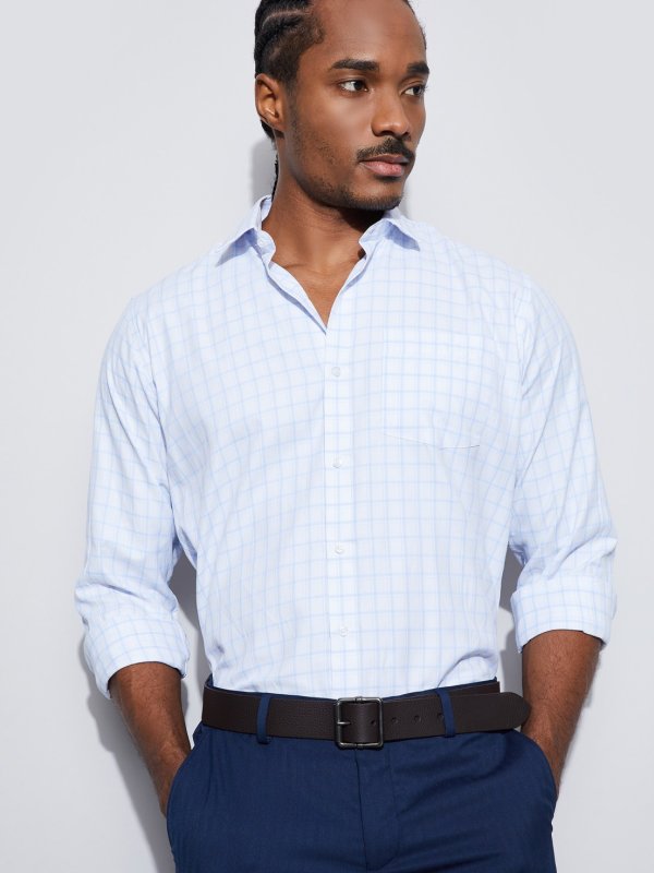White Checked Regular Fit Formal Shirt