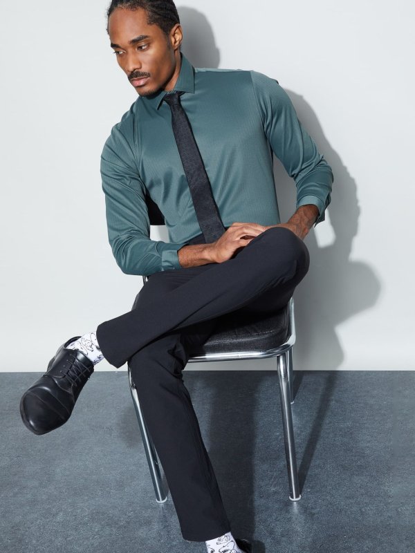 Green Herringbone Slim Fit Formal Shirt