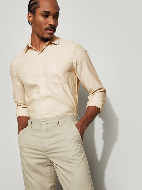 Beige Striped Slim Fit Formal Shirt