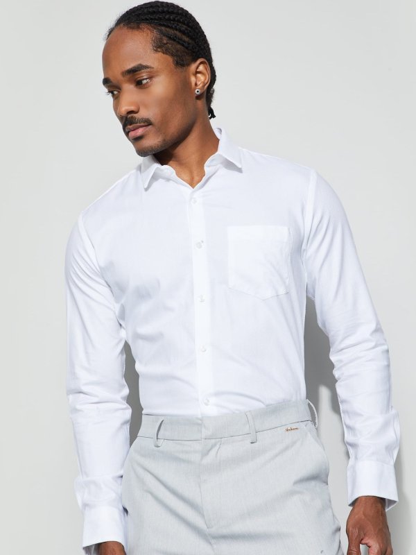 White Herringbone Slim Fit Formal Shirt