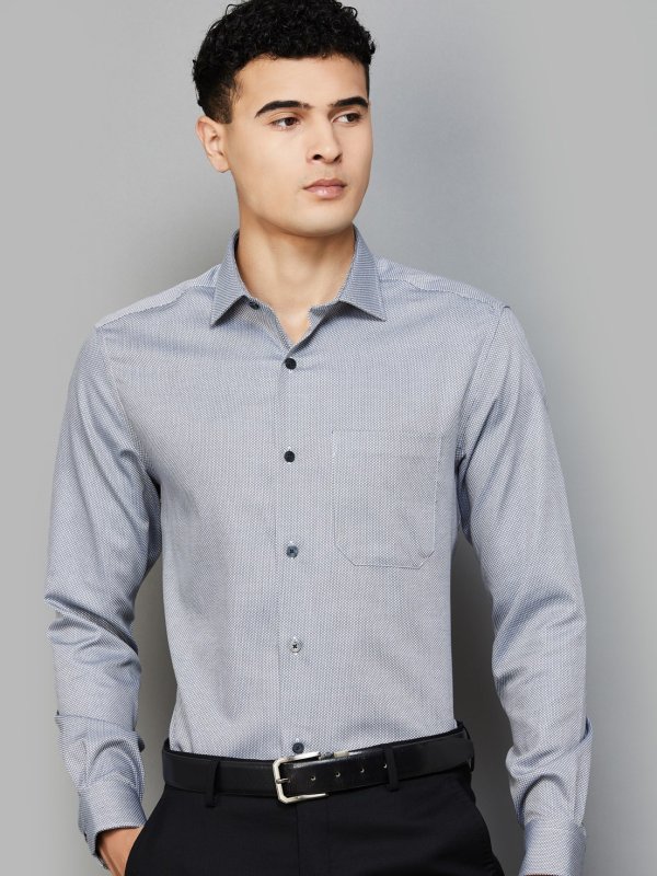 Grey Textured Regular Fit Formal Shirt