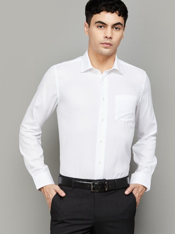 White Patterned Slim Fit Formal Shirt