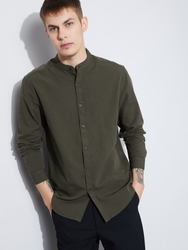 Dark Olive Solid Regular Fit Shirt