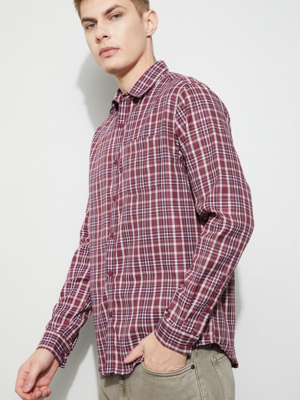Maroon Checked Smart Fit Shirt