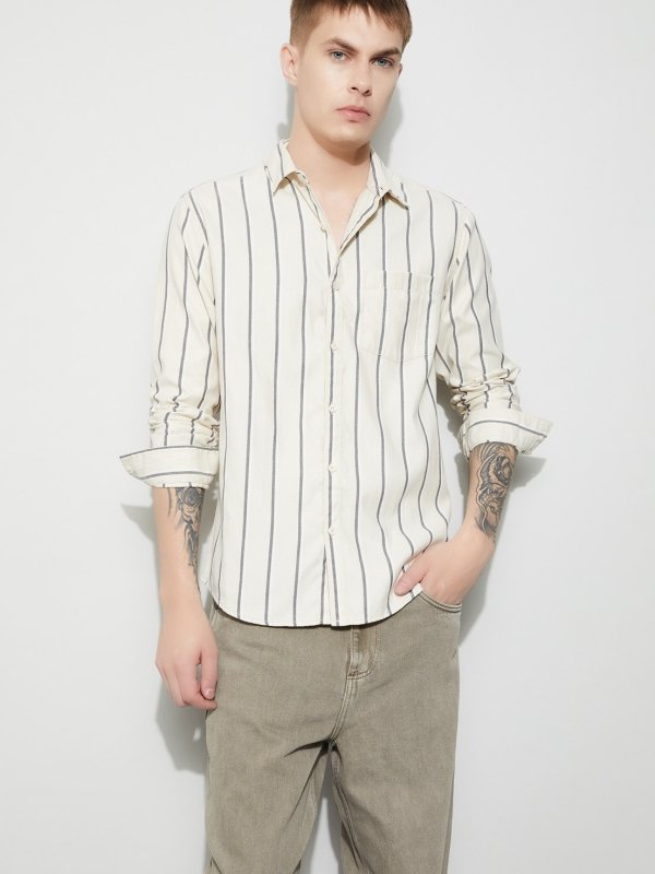 Beige Striped Smart Fit Shirt