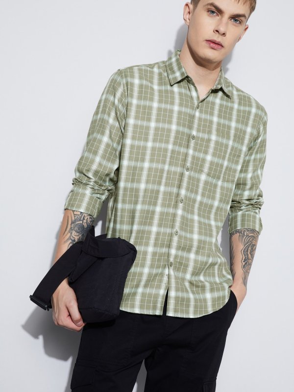 Sage Checked Smart Fit Shirt