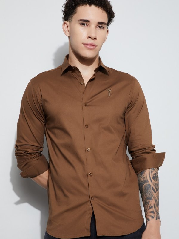 Brown Solid Slim Fit Shirt