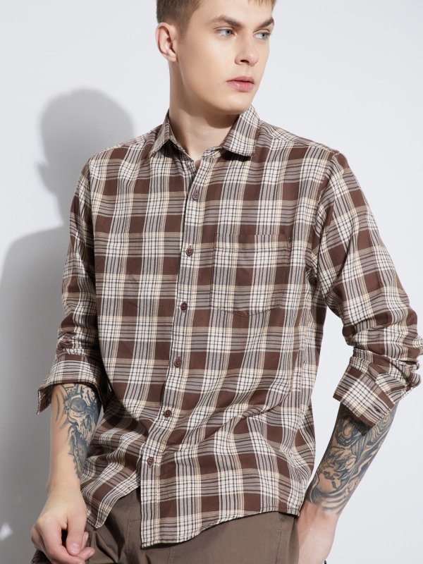 Dark Brown Checked Smart Fit Shirt