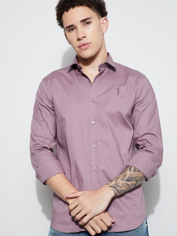 Pink Solid Slim Fit Shirt