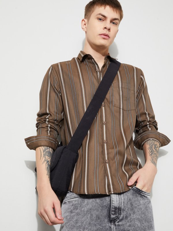 Brown Striped Smart Fit Shirt