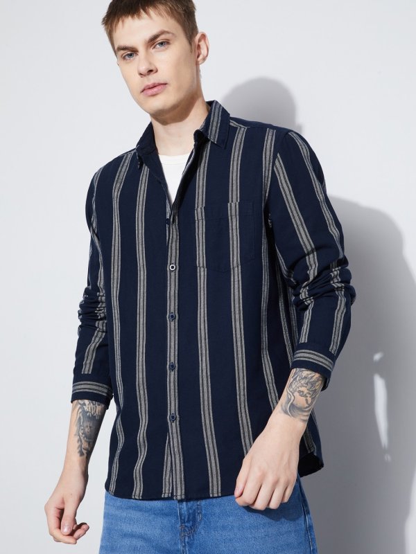 Navy Striped Smart Fit Shirt