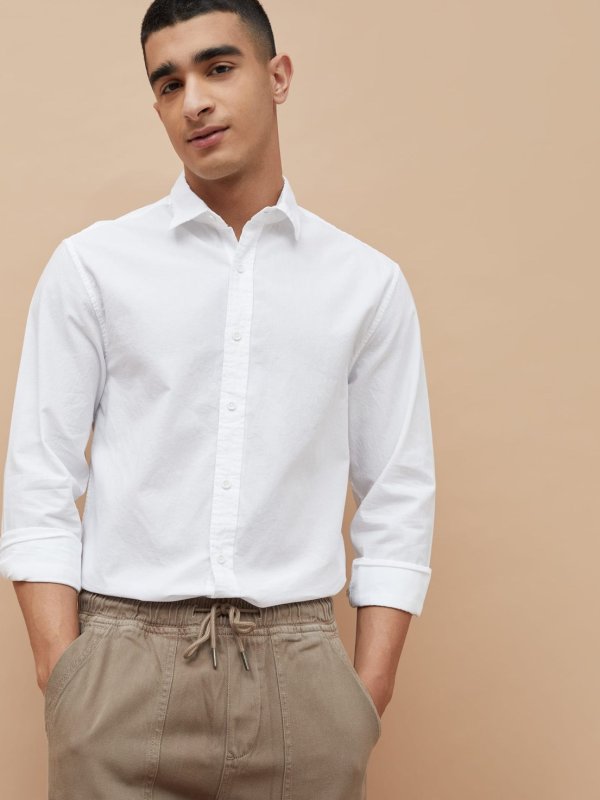 White Textured Regular Fit Shirt
