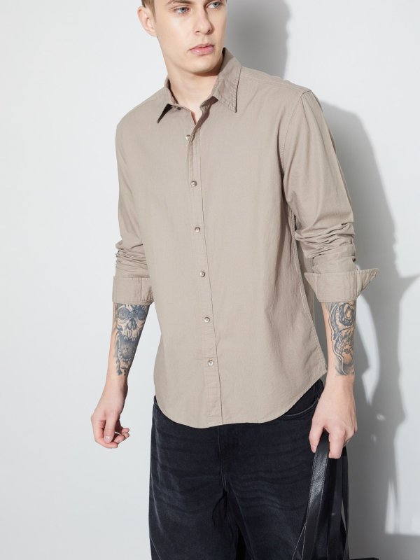 Beige Solid Smart Fit Shirt