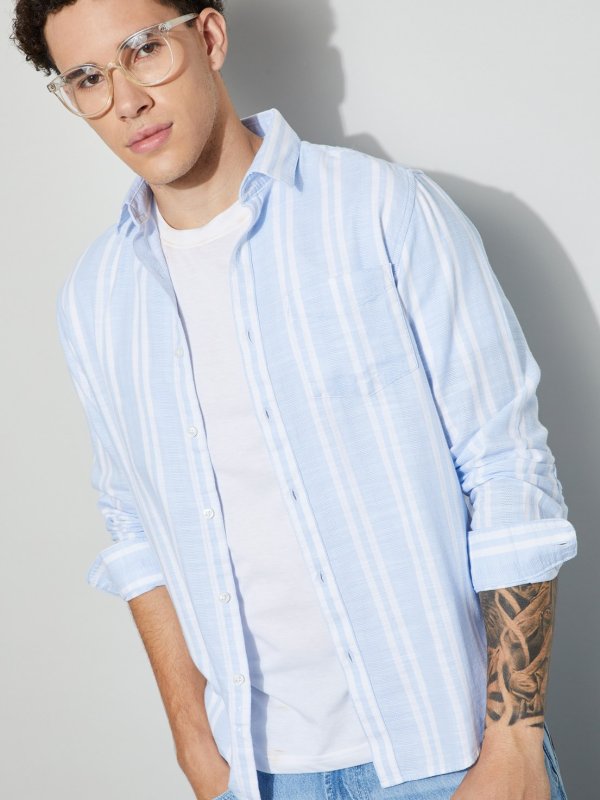 Blue Striped Regular Fit Shirt