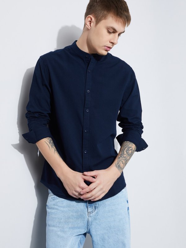 Navy Solid Regular Fit Shirt