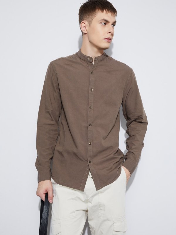Light Brown Solid Regular Fit Shirt
