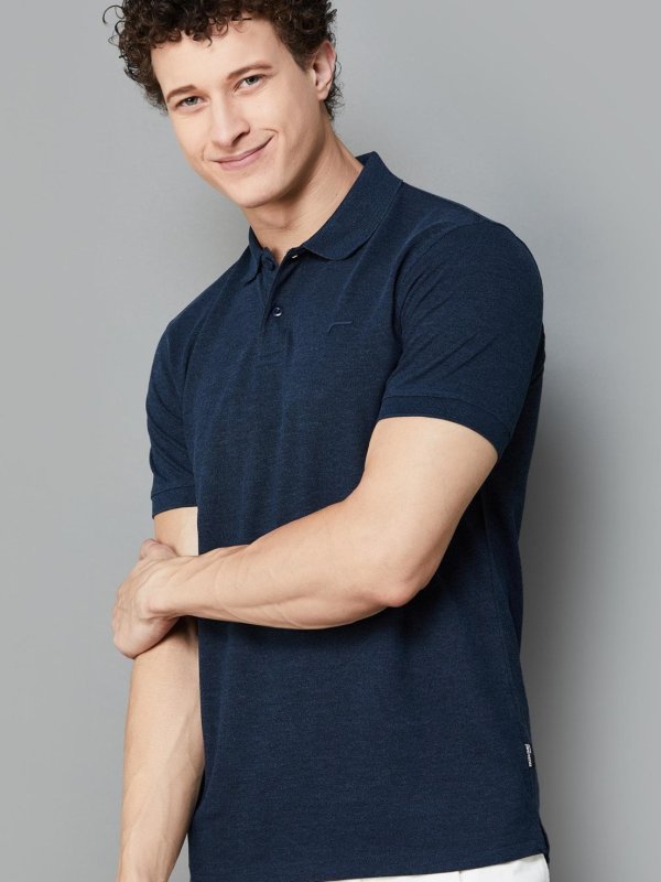 Navy Melange Solid Polo T-shirt