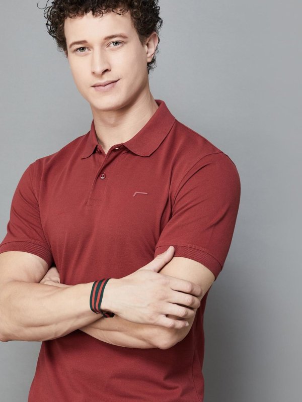 Dark Red Solid Polo T-shirt
