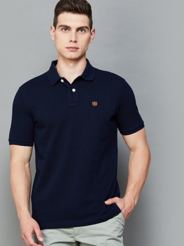 Navy Solid Regular Fit Polo T-shirt