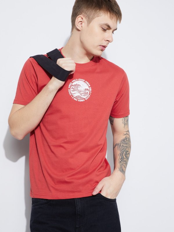 Red Graphic Print Crew Neck T-shirt