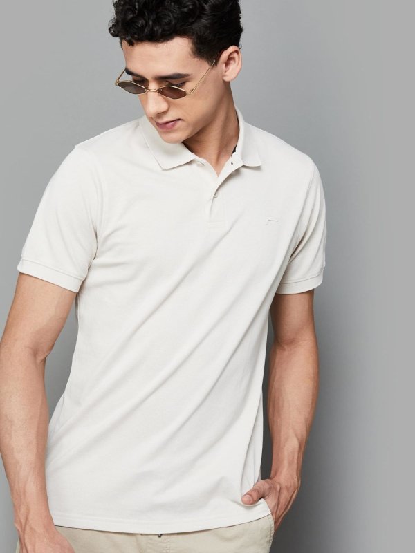 Beige Solid Polo T-shirt