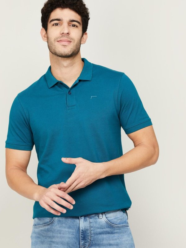 Teal Solid Regular Fit Polo T-shirt