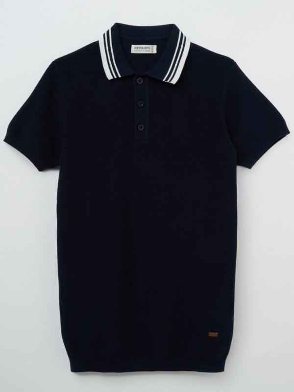 Navy Knit Polo T-Shirt