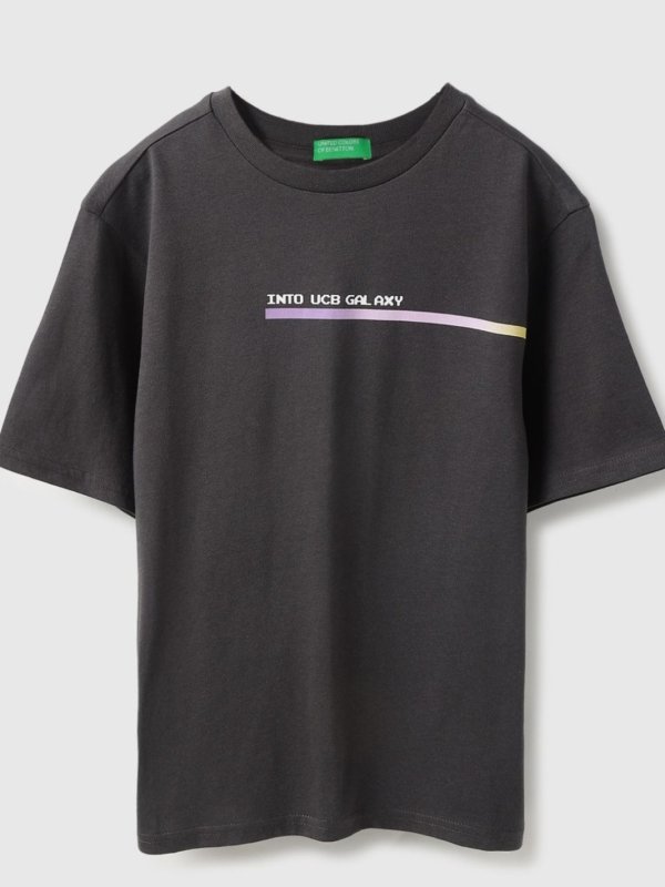 Medium Grey Printed Casual Half Sleeves Round Neck Boys Boxy T-Shirts