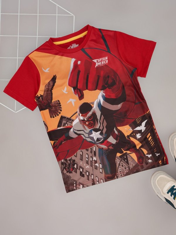 Red Printed Casual Half Sleeves Round Neck Boys Regular Fit T-Shirt