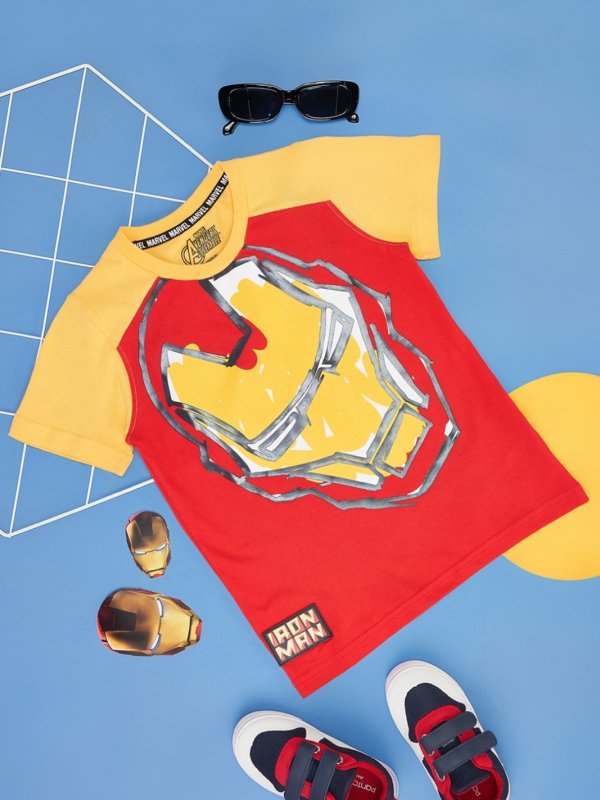 Red Printed Casual Half Sleeves Round Neck Boys Regular Fit T-Shirts