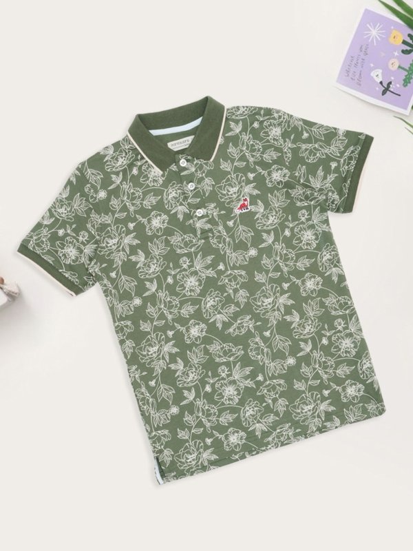 Green Floral Print Polo T-Shirt