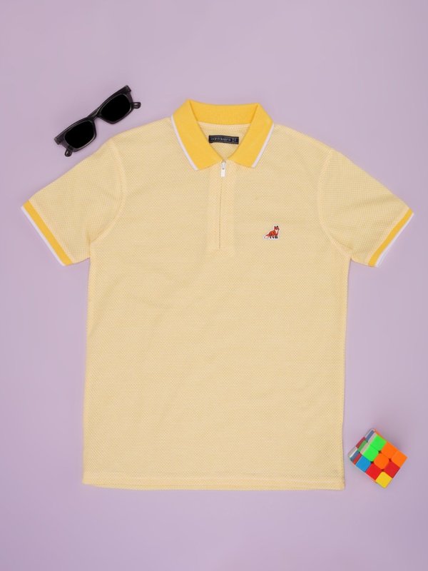 Yellow Self Design Boys Regular Fit T-Shirt