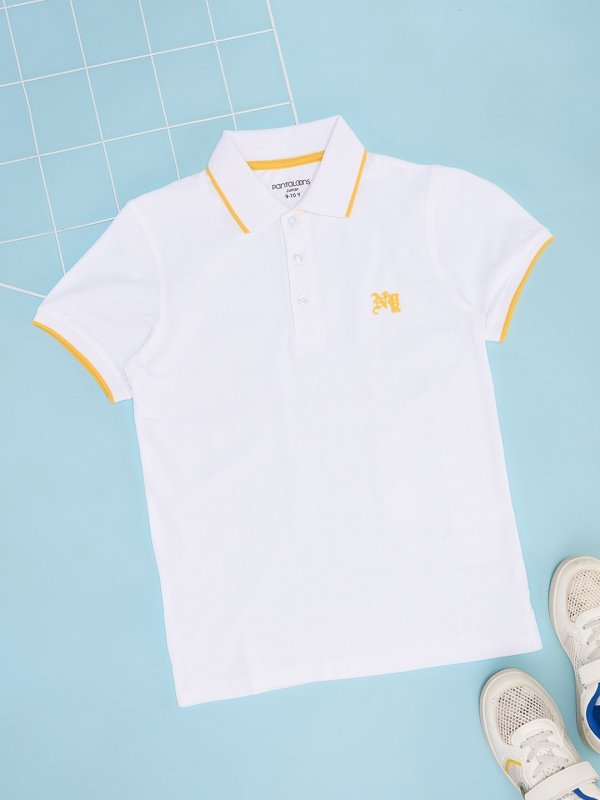 White Solid Casual Half Sleeves Polo Collar Boys Regular Fit T-Shirt