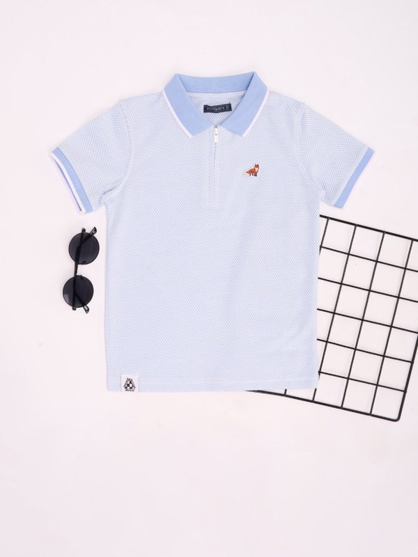 Medium Blue Textured Boys Regular Fit T-Shirt
