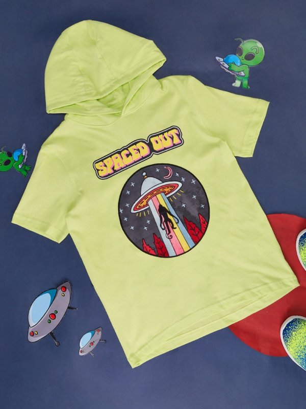 Green Printed Casual Half Sleeves Boys Regular Fit T-Shirts