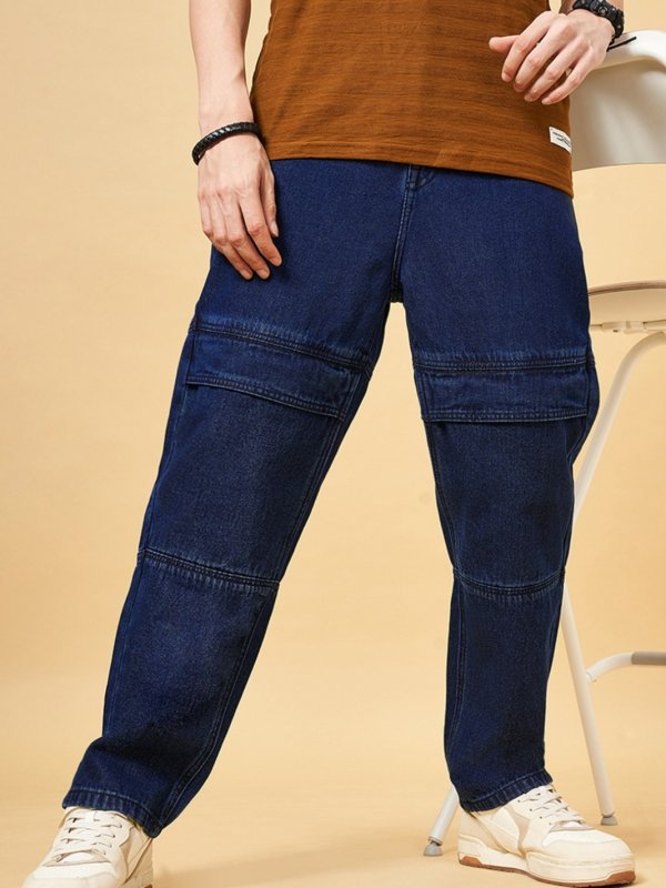 Blue Solid Full Length Mid Rise Casual Men Loose Fit Jeans