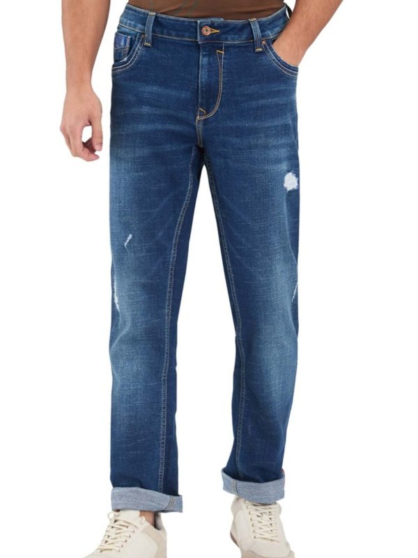 Medium Blue Solid Full Length Casual Men Regular Fit Jeans