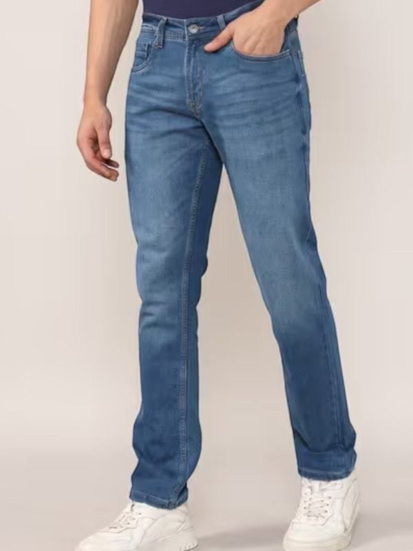 Medium Blue Solid Straight Fit Jeans