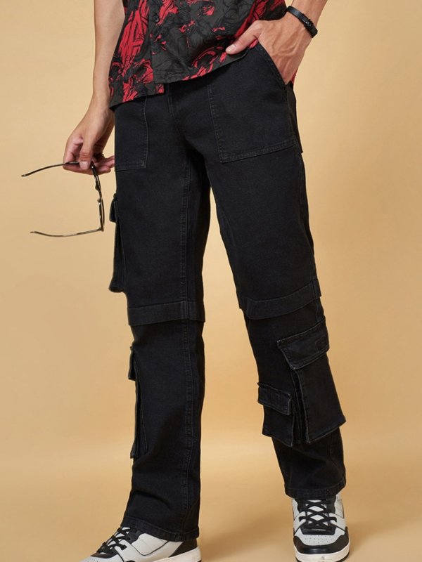Black Multi-Pocketed Cargo Jeans
